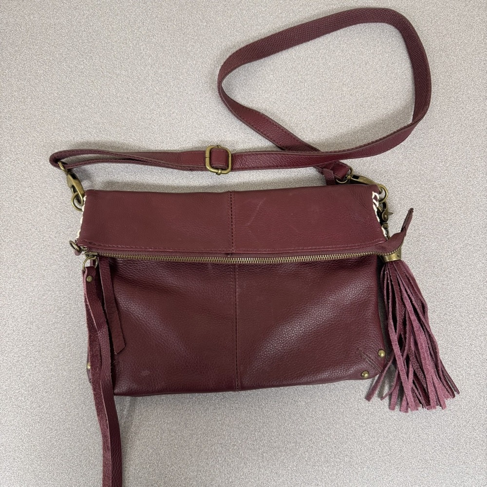 Lucky Brand Womens Purse Hobo Bag Fold-Over Crossbody Tassle Boho Festival City